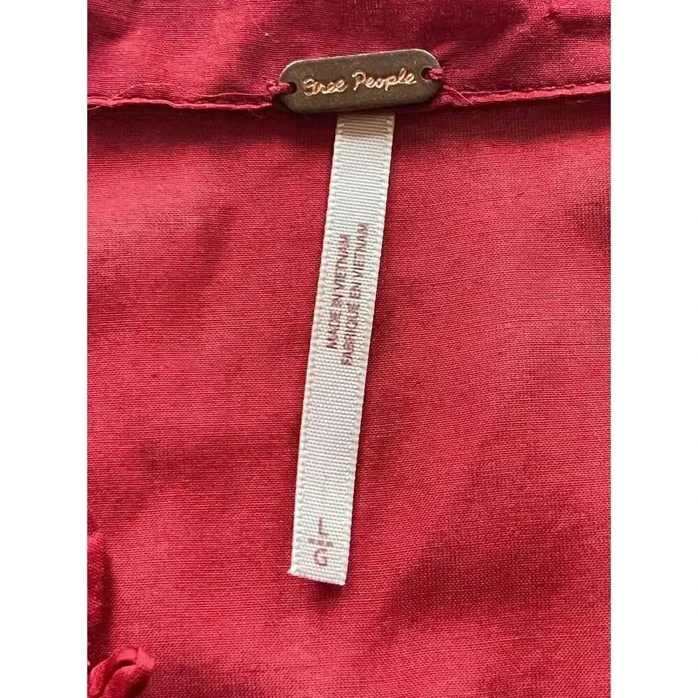 Free People Red Button Down shirt size L  cotton/silk blend - Picture 7 of 8